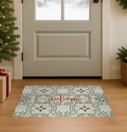Winter Mistletoe Welcome Seasonal Indoor Doormat