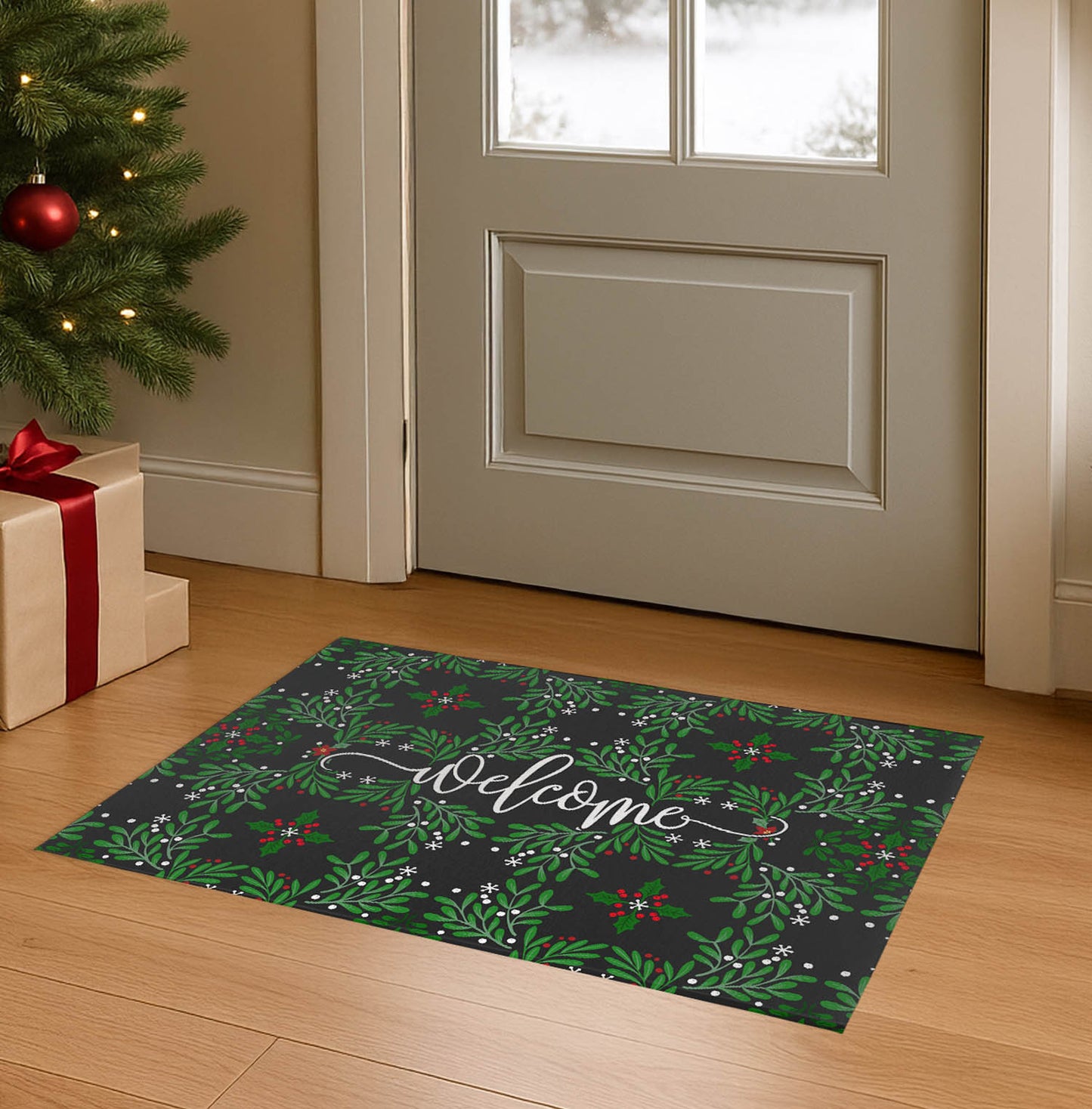 Winter Mistletoe Welcome Seasonal Indoor Doormat