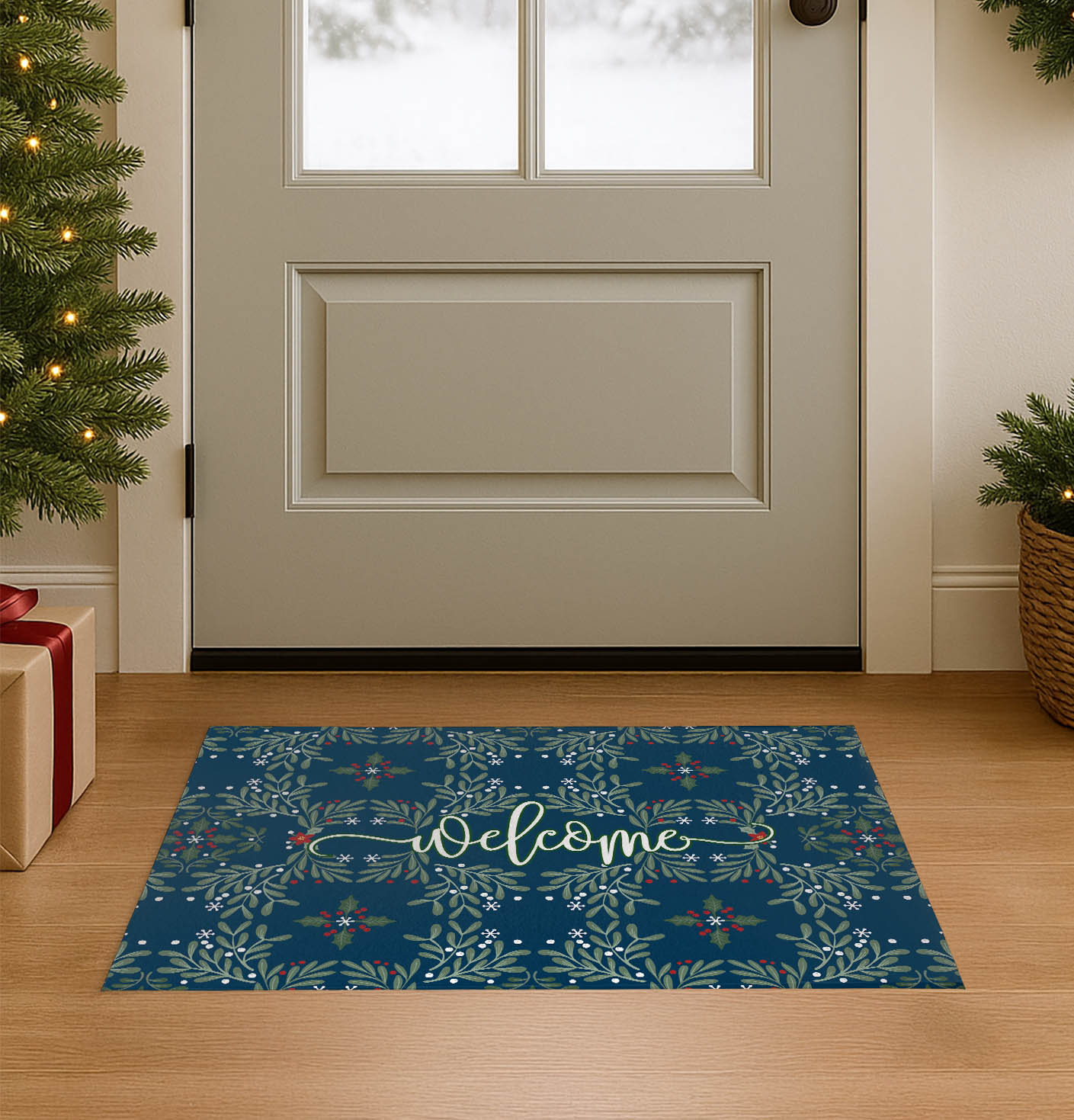 Winter Mistletoe Welcome Seasonal Indoor Doormat