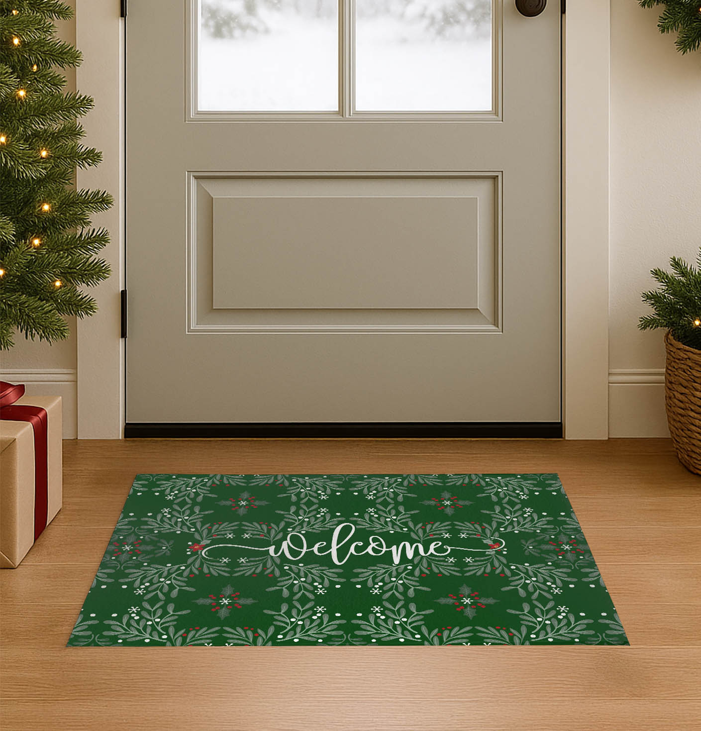 Winter Mistletoe Welcome Seasonal Indoor Doormat