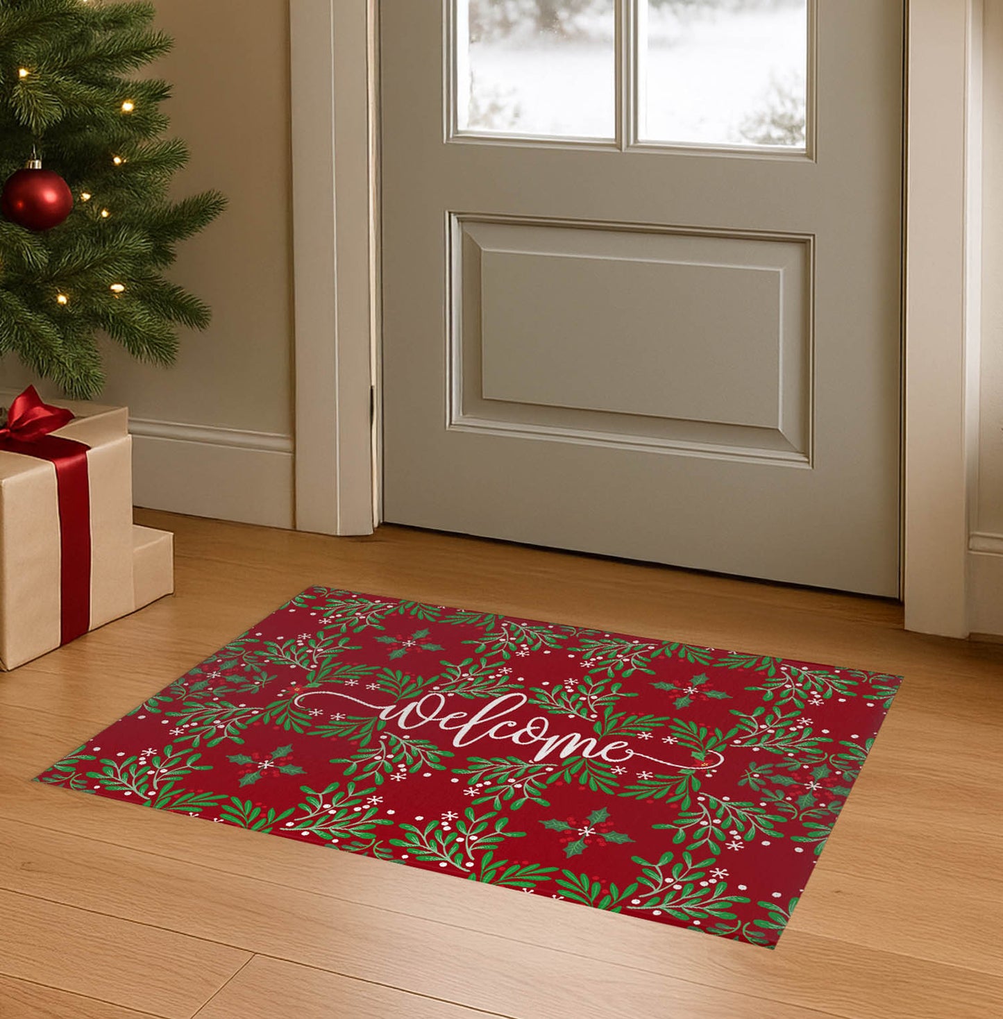Winter Mistletoe Welcome Seasonal Indoor Doormat