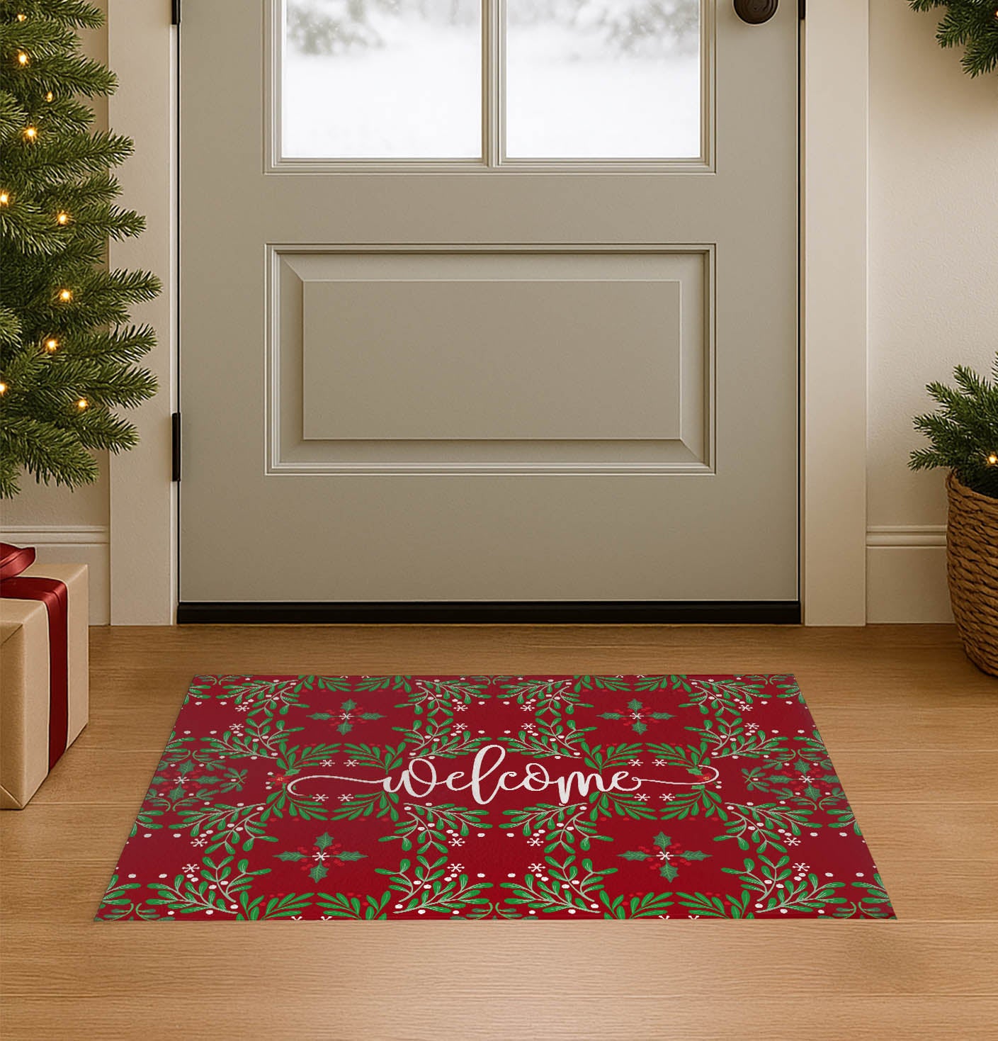 Winter Mistletoe Welcome Seasonal Indoor Doormat