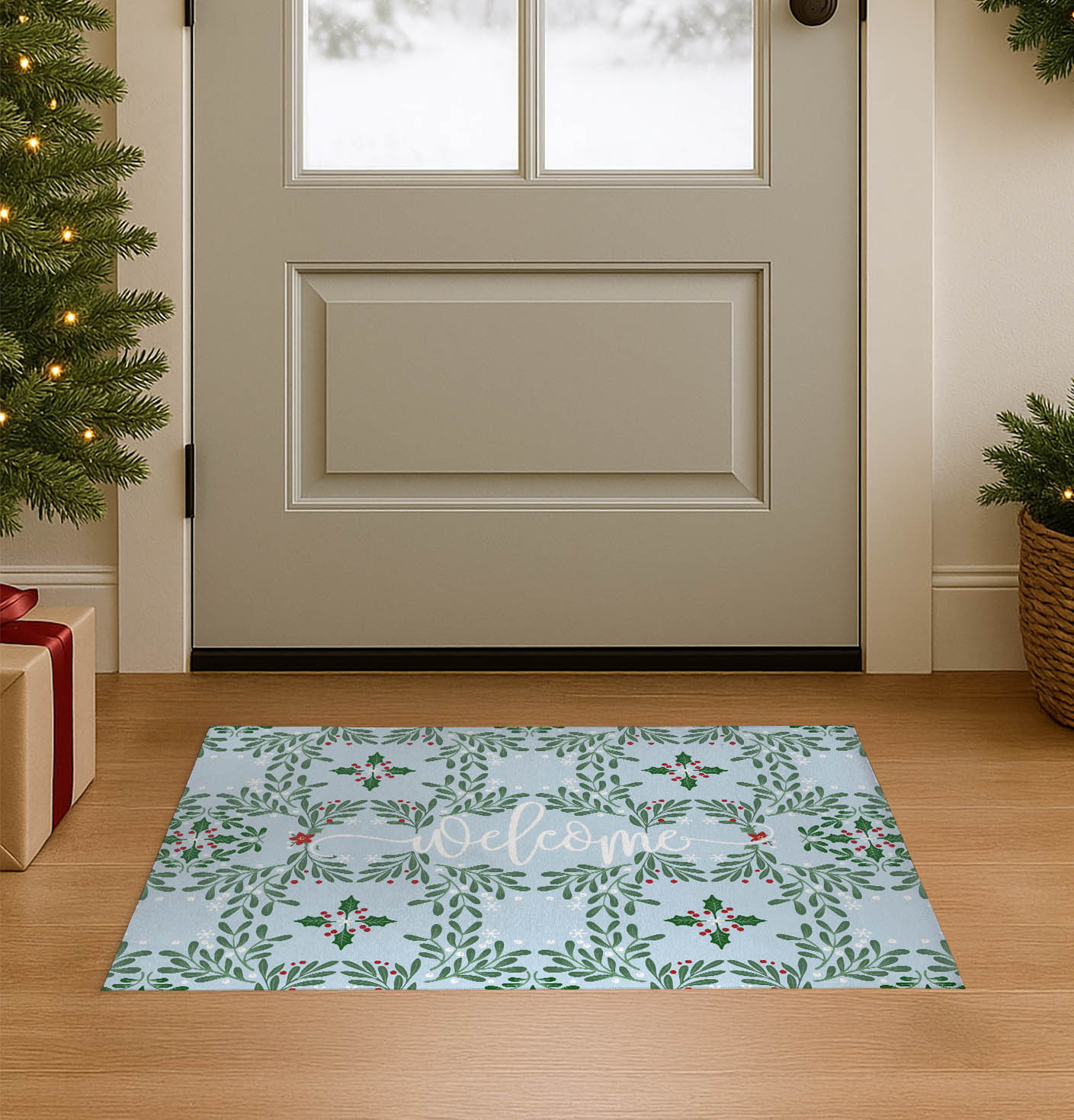 Winter Mistletoe Welcome Seasonal Indoor Doormat