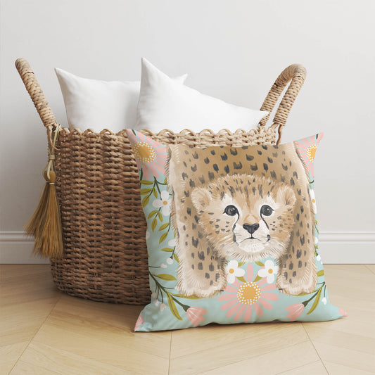 Lil Lying Leopard Flowers Throw Pillow