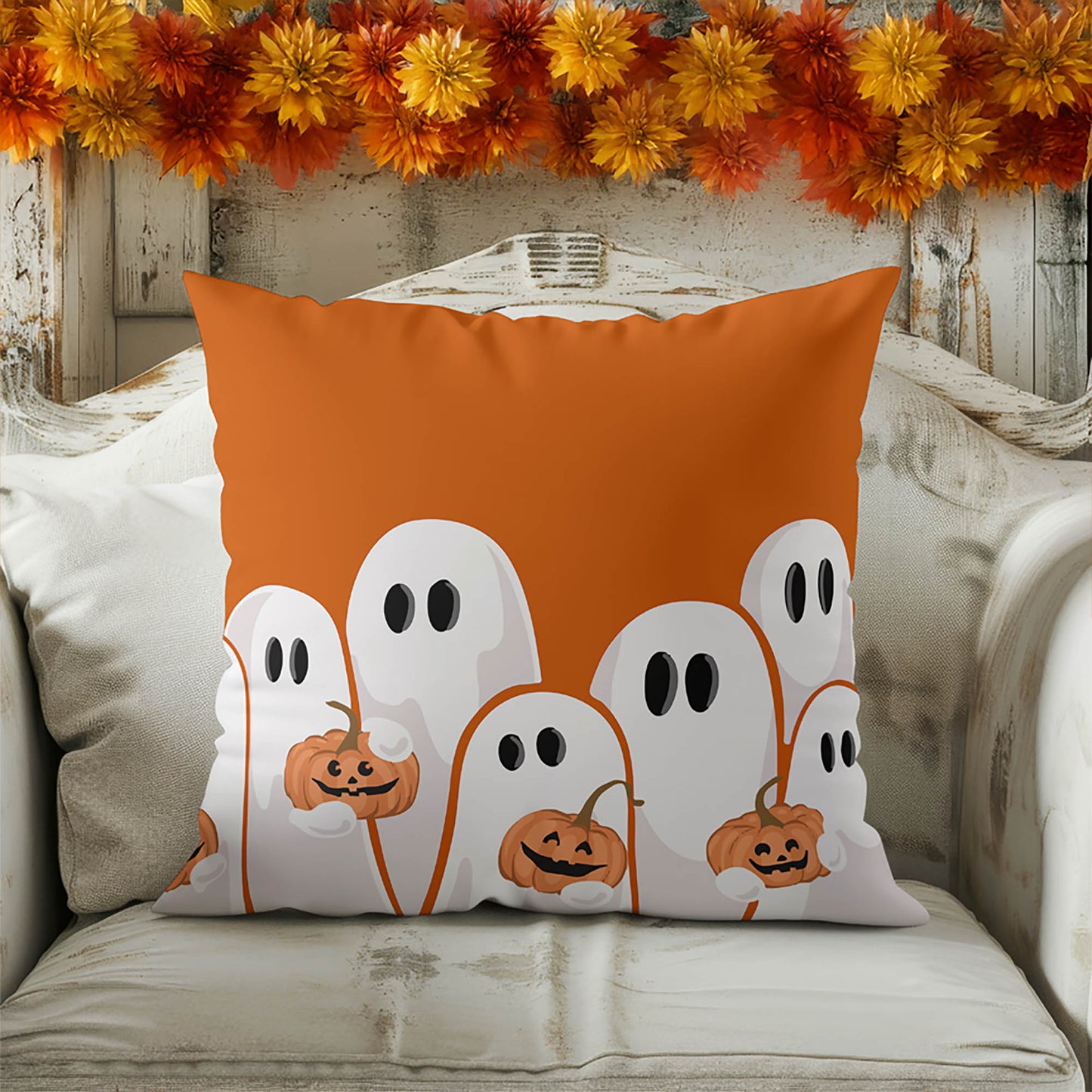 Ghosts & Pumpkins Decorative Seasonal Throw Pillow