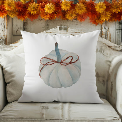 Frosted Pumpkin with Bow Decorative Seasonal Throw Pillow