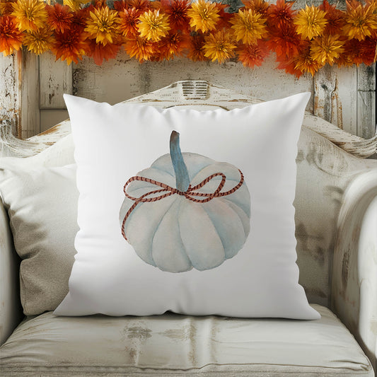 Frosted Pumpkin with Bow Decorative Seasonal Throw Pillow