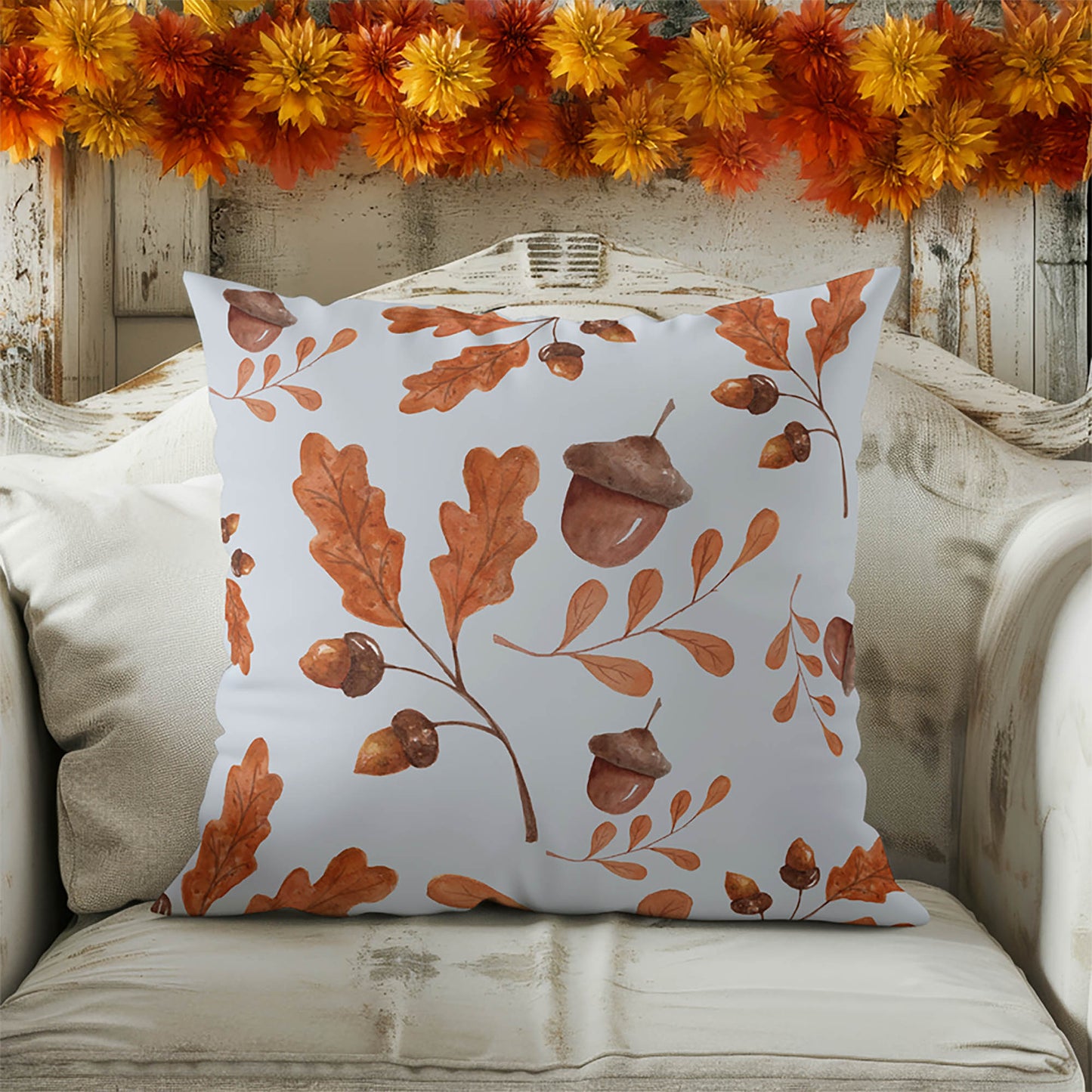 Acorn Flurry Decorative Seasonal Throw Pillow