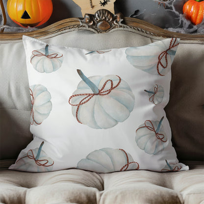 Frosted Pumpkin with Bow Decorative Seasonal Throw Pillow