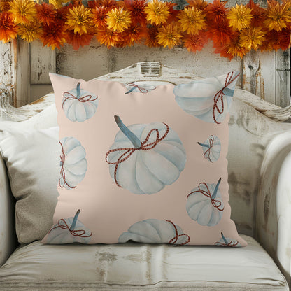 Frosted Pumpkin with Bow Decorative Seasonal Throw Pillow