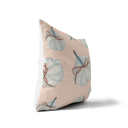 Frosted Pumpkin with Bow Decorative Seasonal Throw Pillow