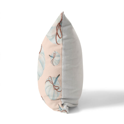 Frosted Pumpkin with Bow Decorative Seasonal Throw Pillow