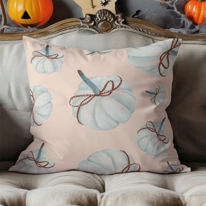 Frosted Pumpkin with Bow Decorative Seasonal Throw Pillow