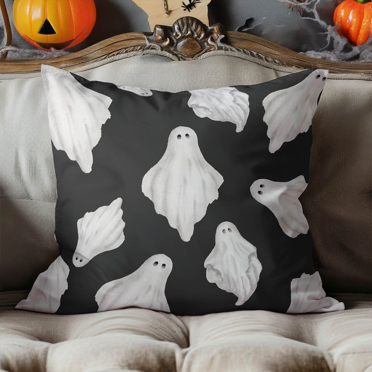 Spooky Ghost Decorative Seasonal Throw Pillow