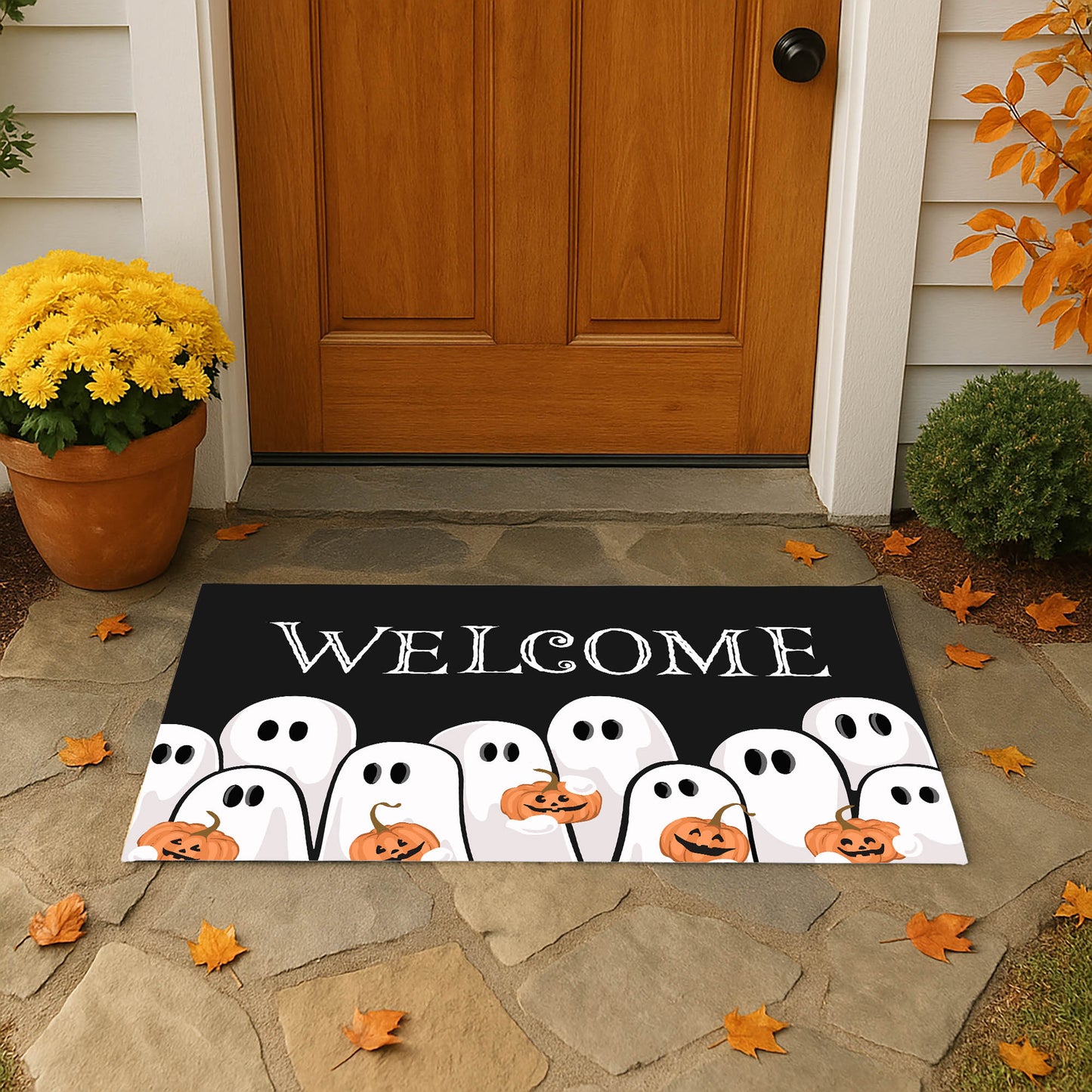 Ghosts & Pumpkins Welcome Outdoor Door Mat