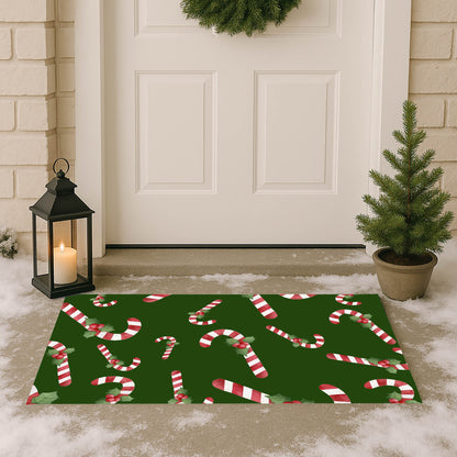 Watercolor Christmas Candy cane Pattern Outdoor Door Mat