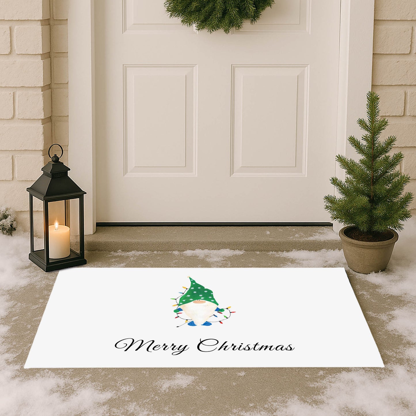 Merry Christmas Spotted Electric Christmas Gnome Outdoor Door Mat