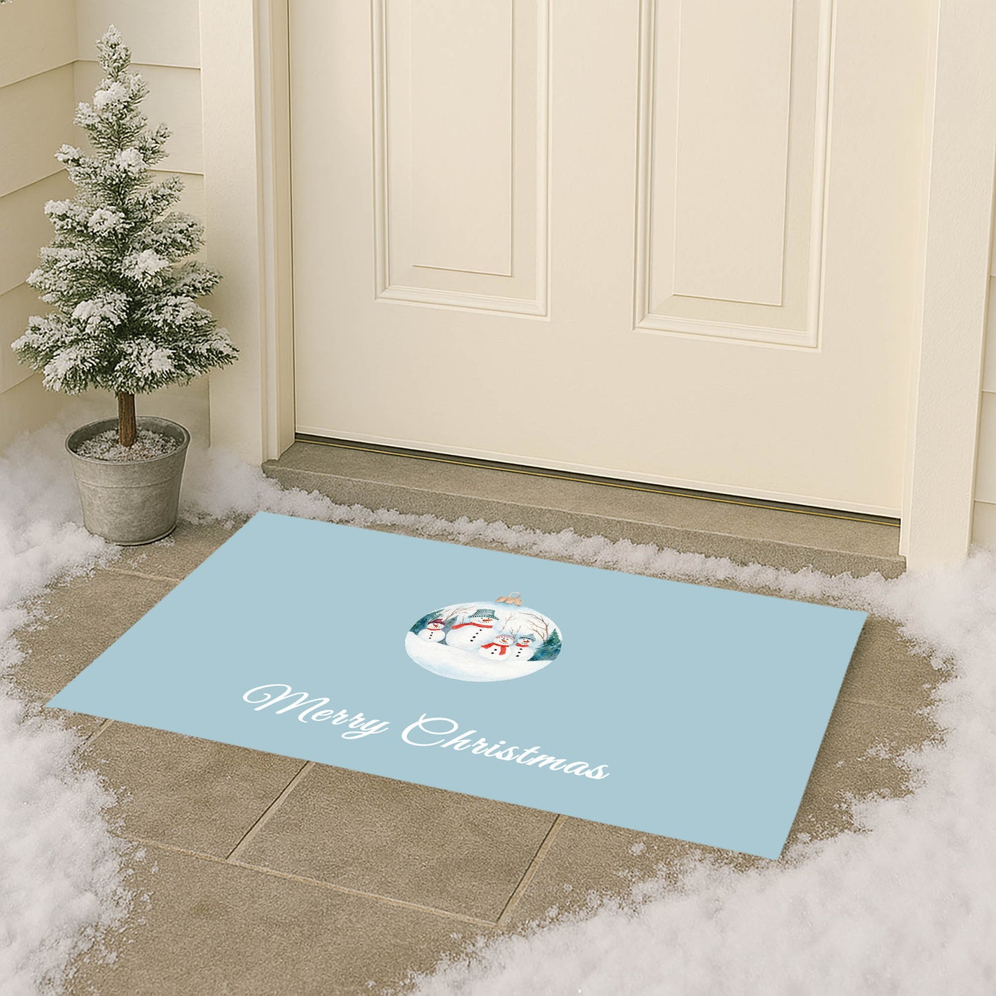Merry Christmas Snowman Family Outdoor Door Mat