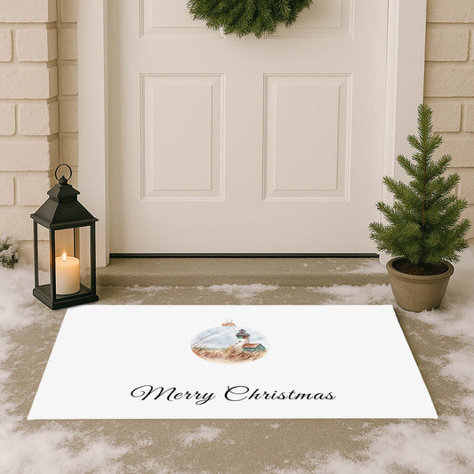Merry Christmas Ornament Lighthouse Outdoor Door Mat