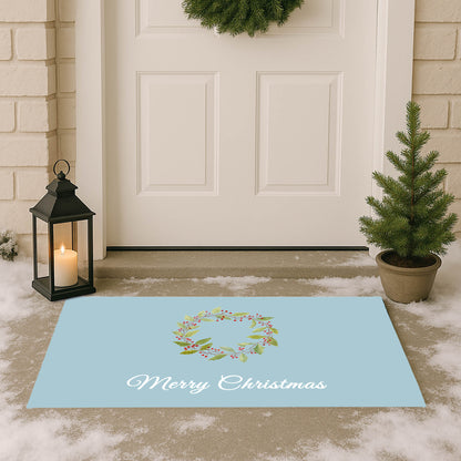 Merry Christmas Holly Christmas Wreath Outdoor Door Mat