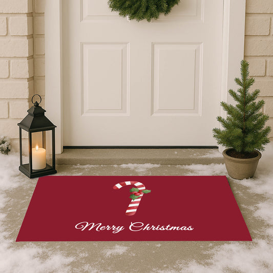 Merry Christmas Candy Cane Outdoor Door Mat