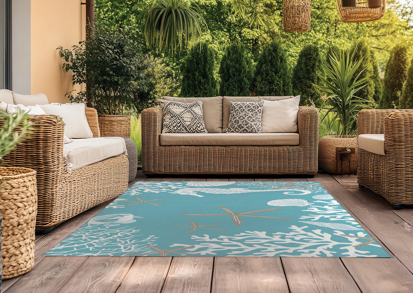 Coral & Seahorse Outdoor Rug By Christopher's Corner