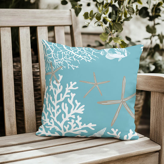 Coral & Seahorse Outdoor Pillow