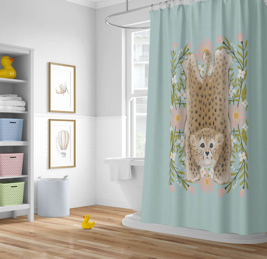 Lil Lying Leopard Flowers Shower Curtain