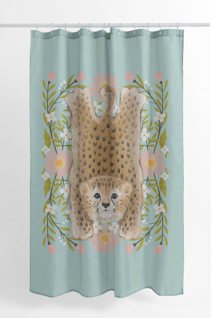 Lil Lying Leopard Flowers Shower Curtain