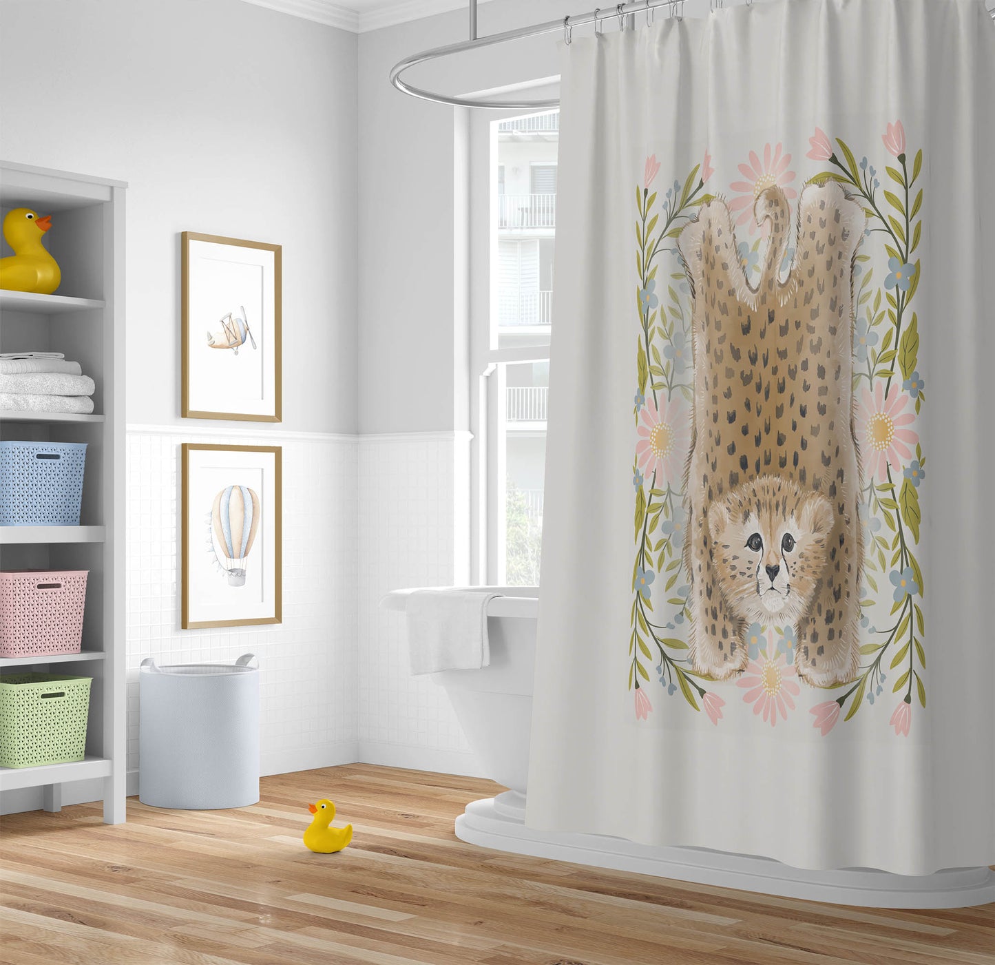 Lil Lying Leopard Flowers Shower Curtain
