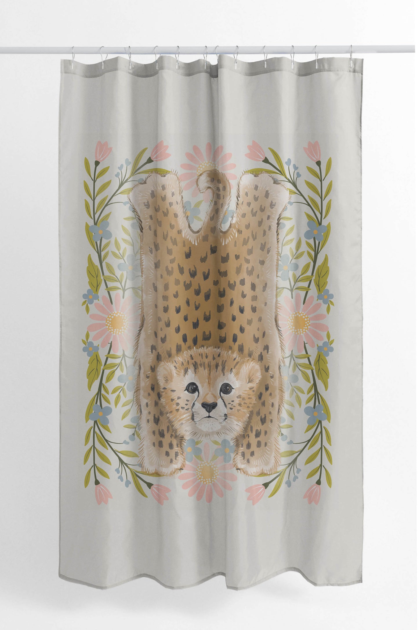 Lil Lying Leopard Flowers Shower Curtain