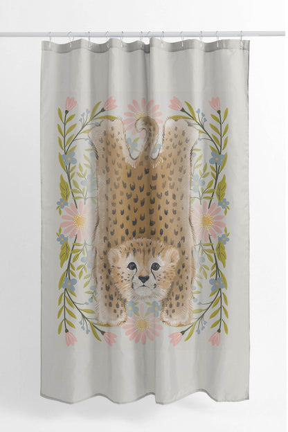 Lil Lying Leopard Flowers Shower Curtain