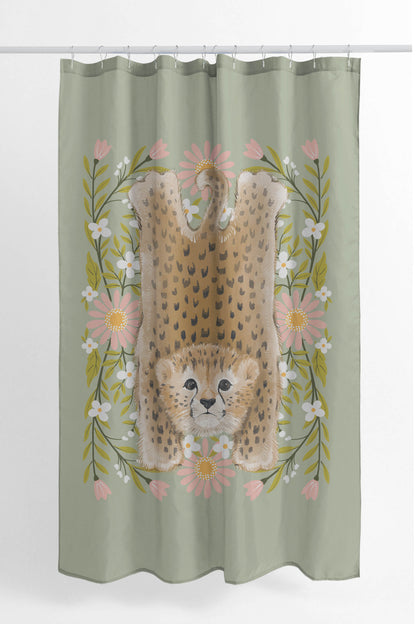 Lil Lying Leopard Flowers Shower Curtain