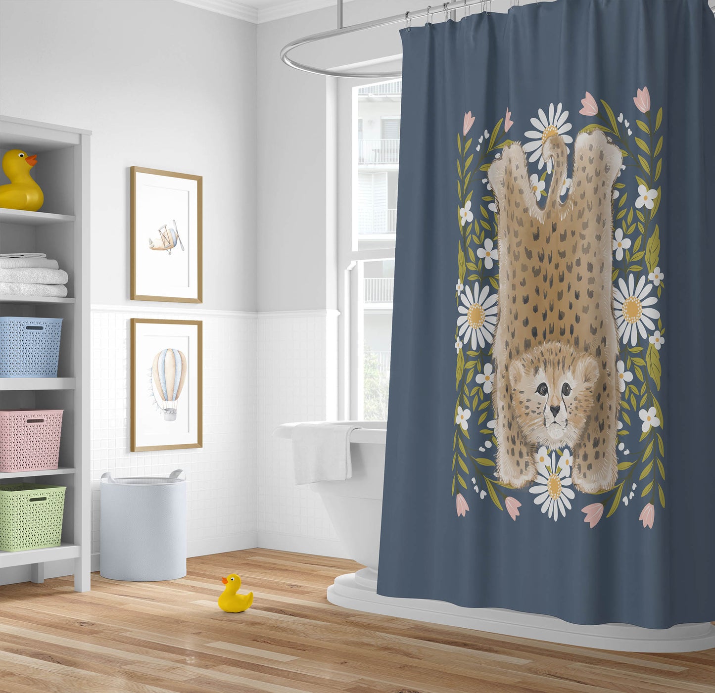 Lil Lying Leopard Flowers Shower Curtain