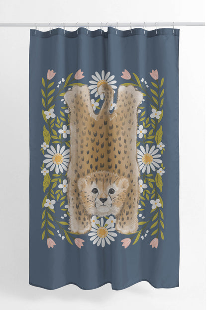 Lil Lying Leopard Flowers Shower Curtain