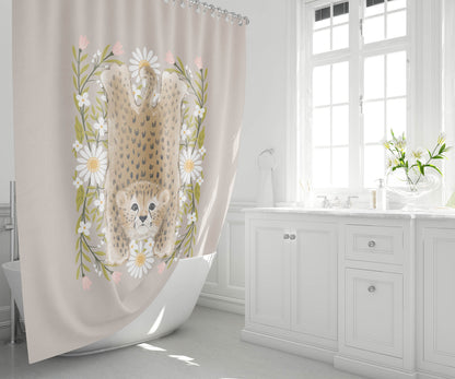 Lil Lying Leopard Flowers Shower Curtain