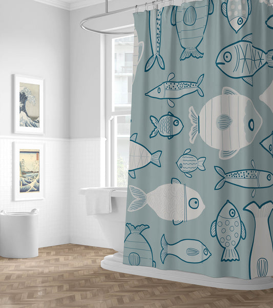 Here Fishy Fishy Fishy Shower Curtain