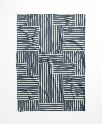 Grid Blue Velveteen Fleece Blanket