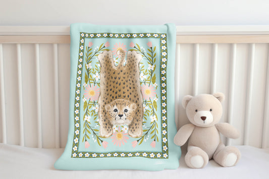 Lil Lying Leopard Flowers Velveteen Fleece Blanket